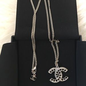 ✨CHANEL✨ Silver CC Black Crystal Necklace